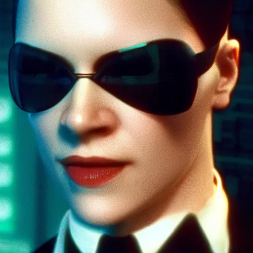 Image similar to a hyperrealistic 3D octane render of Neo from the Matrix using a telepgraph machine, photorealistic, 8k, unreal engine