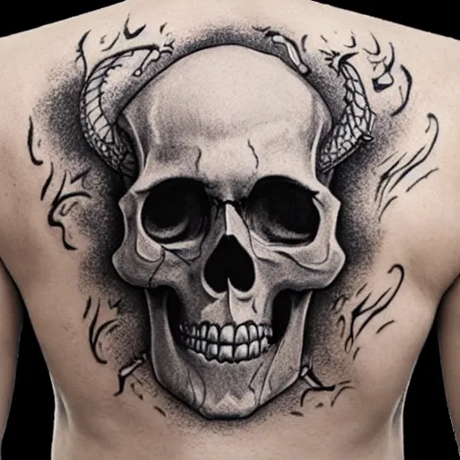 Prompt: skull and dragon tattoo
