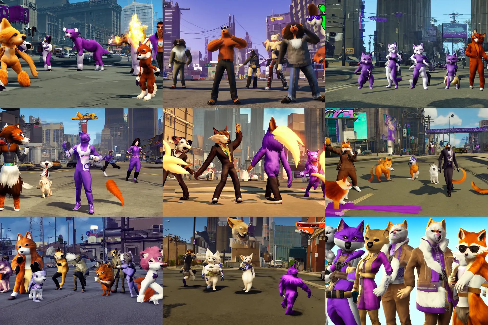 Prompt: screenshot, saints row with tails, furries wearing tails ( fursuiters + tails )