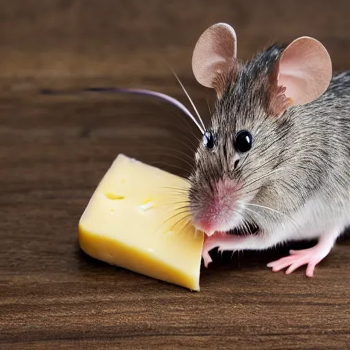 Prompt: a mouse hugging cheese