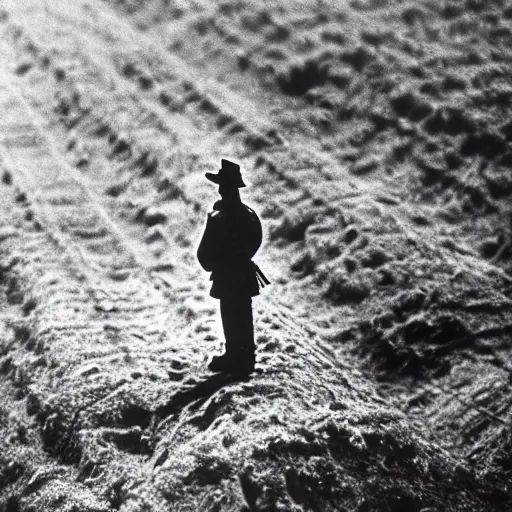 Prompt: tilt shift jesus pondering over a dug out trench wwi, dramatic light, zdzidaw, ultrafine, hyperrealistic, vintage, retro, 3 5 mm film still, movie