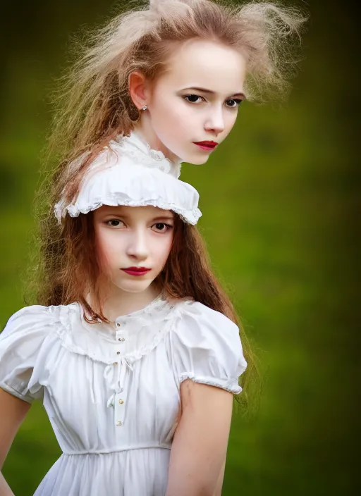 Image similar to portrait of girl dressed in white clothes countryside country style country house fantasy character portrait dynamic pose