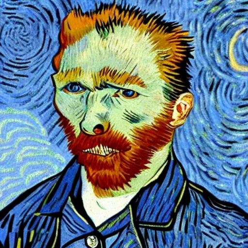 Image similar to communist retarded wolf, van gogh style