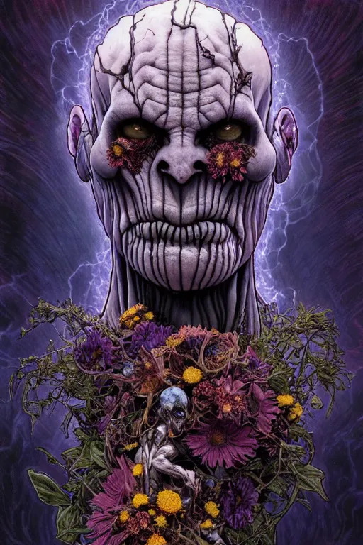 Prompt: the platonic ideal of flowers, rotting, insects, mushrooms and praying of cletus kasady ultimate carnage thanos dementor doctor manhattan chtulu nazgul davinci dalhi, detailed, intricate, hyperrealism, intense, scary, decay, dmt, art by brock hofer and artgerm and greg rutkowski and alphonse mucha