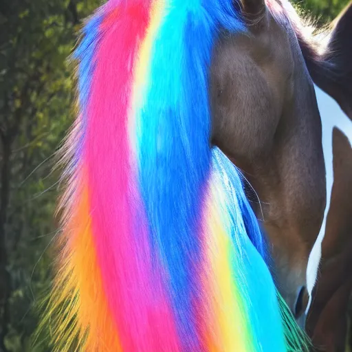 Image similar to 🐎🍑, Horse, Pony, Pegasus, Rainbow Dash, light blue fur, cutie mark, rainbow tail, equine photography