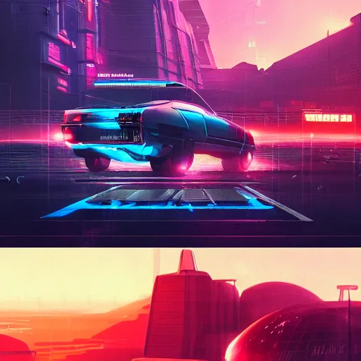 Image similar to a sci - fi, cyberpunk art by adam pijnacker, cgsociety, retrofuturism, outrun, synthwave, retrowave, hyperrealistic