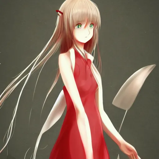 Prompt: a girl, white sundress, red scissors, anime art, smooth, hd, pixiv, artstation