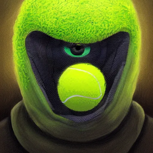 Prompt: a tennis ball monster wearing balaclava, digital art, fantasy, magic, trending on artstation, ultra detailed, professional illustration by Basil Gogos