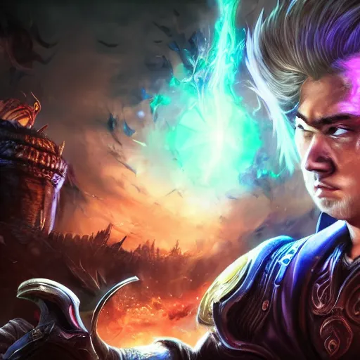 Image similar to portrait asian geert wilders as a spellcaster, league of legends amazing splashscreen artwork, gears of war, propaganda, sovjet, splash art, natural light, elegant, photorealistic facial features, intricate, fantasy, detailed face, atmospheric lighting, anamorphic lens flare, cinematic lighting, league of legends splash art, hd wallpaper, ultra high details by greg rutkowski