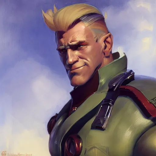 Image similar to greg manchess portrait painting of partially armored guile from street fighter as overwatch character, medium shot, asymmetrical, profile picture, organic painting, sunny day, matte painting, bold shapes, hard edges, street art, trending on artstation, by huang guangjian and gil elvgren and ross tran