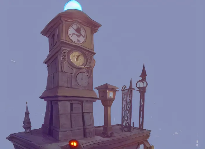 Prompt: a clock tower with a blue light on top of it, concept art by senior environment artist, polycount contest winner, new sculpture, concept art, sketchfab, 2 d game art