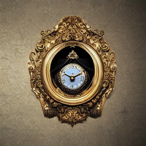 Prompt: human head replaced with clock in baroque style , surrealism , hyperrealistic , photoreaistic