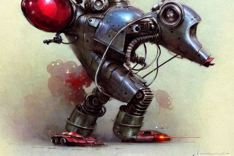 Image similar to adventurer ( ( ( ( ( 1 9 5 0 s retro future robot mouse explorer vehical. muted colors. ) ) ) ) ) by jean baptiste monge!!!!!!!!!!!!!!!!!!!!!!!!! chrome red