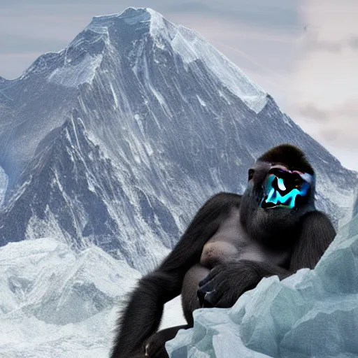 Prompt: A gorilla on top of mount everest, digital art, trending on artstation, highly detailed