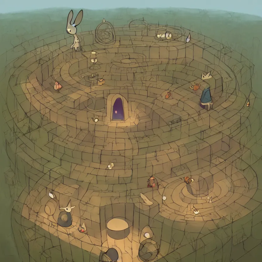 Prompt: Goro Fujita illustrating View of the house of an underground rabbit, with all the labyrinths that communicate with each other, art by Goro Fujita, ArtStation