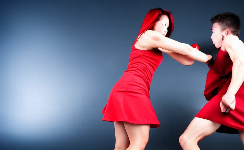 Image similar to a girl beats a man in a short dress, no blur, 4 k resolution, ultra detailed