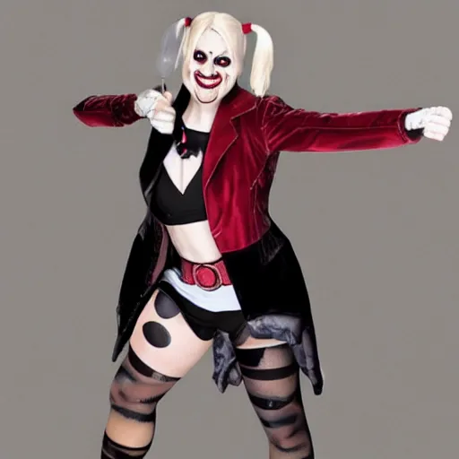 Prompt: Harley Quinn as a wrinkly old had