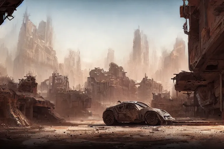 Prompt: desert derelict ancient city cyberpunk, darek zabrocki, noah bradley, digital concept art, cinematic art, matte painting