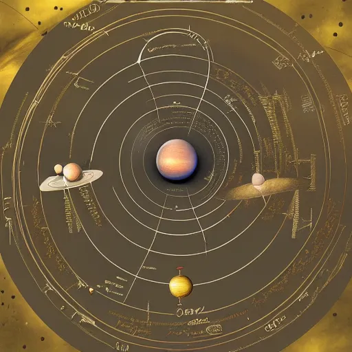 Prompt: sinister orrery of an evil solar system