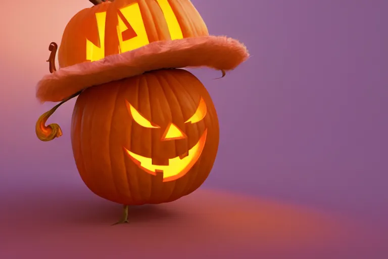 Prompt: a cute antropomorphic halloween pumpkin character, soft texture, pastel colours, colorful, cute, pixar animation style, detailed, soft light, octane render, 4 k