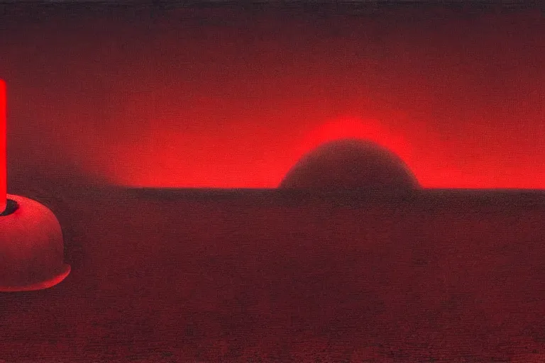 Image similar to only with red, a red god of death eat apple, a futuristic city on mars in background, an ancient path, pathos, in the style of beksinski, part by hopper, part by rodcenko, part by hofbauer, intricate composition, red by caravaggio, insanely quality, highly detailed, masterpiece, red light, artstation