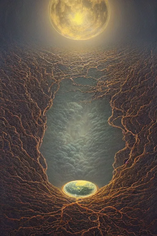 Image similar to Intricate stunning highly detailed mother earth, 🌱, by agostino arrivabene and Vladimir Kush, surreal, digital painting, ultra realistic, Horror vacui, dramatic lighting, full moon, thick black swirling smoke tornado, burning fire embers, artstation