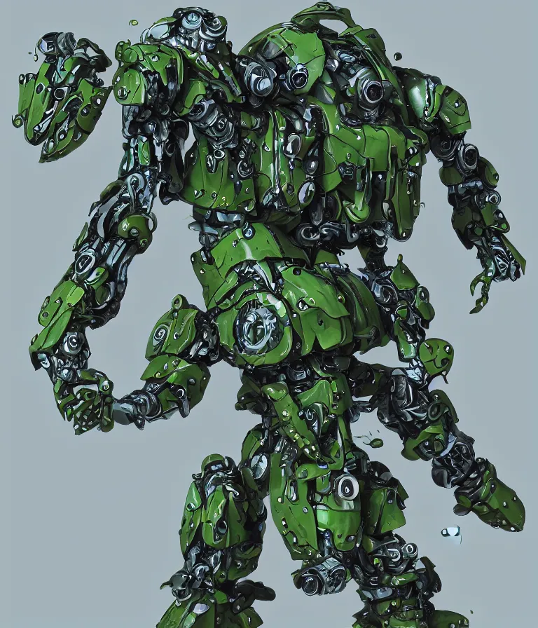 Image similar to waterlily themed amphibious power armor. mobile suit textured like water lettuce, top half is mecha nymphaea flower petals being robotic limbs, waterlily pads, sculpted metal, biomechanical, hyperdetailed, bandai box art, 8 k hd resolution, behance hd artstation. # power armor pistia playing waterlily pad tentacles, 8 k hd resolution