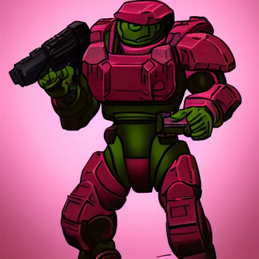 Image similar to Doomguy with pink armor