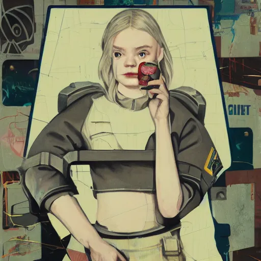 Prompt: Elle Fanning in Fallout 3 picture by Sachin Teng, asymmetrical, dark vibes, Realistic Painting , Organic painting, Matte Painting, geometric shapes, hard edges, graffiti, street art:2 by Sachin Teng:4