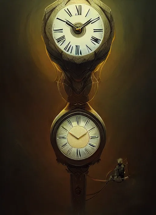 Prompt: a clock that's dysfunctional, elegant, sharp focus, illustration, highly detailed, digital painting, concept art, matte, art by wlop and artgerm and ivan shishkin and andrey shishkin, masterpiece