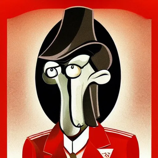 Image similar to handsome squidward portrait, soviet propaganda poster style