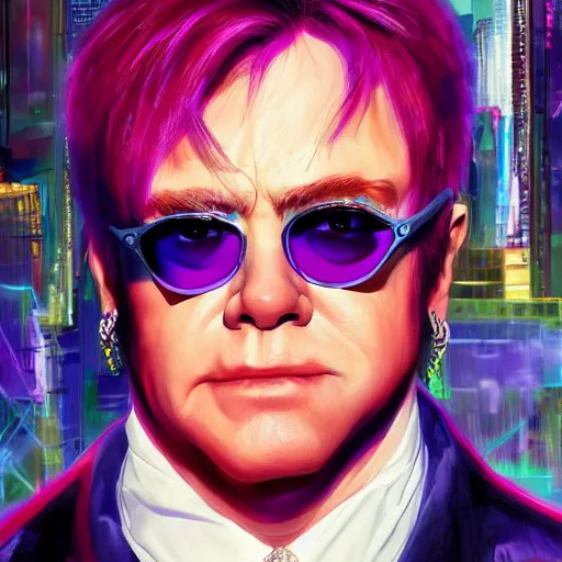 Image similar to cyberpunk x Elton John fashion, gucci catwalk, oil painting, digital art, ultradetailed, artstation