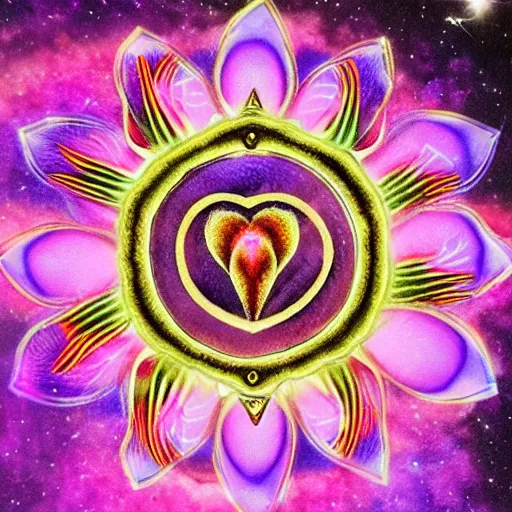 Image similar to heart fantasy flower ornemant glowing illumination chakra center