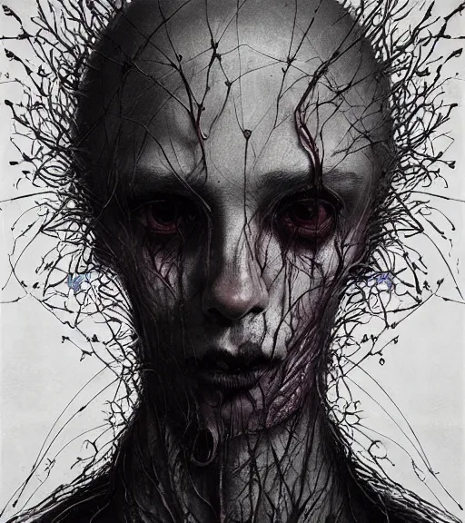 Image similar to portrait, beautiful madness, flowers by wayne barlowe, eric lacombe, henrik aa. uldalen, toru kamei, artgerm and greg rutkowski, itsuko azuma, soft textur, hyper realistic, extremely detailed mysterious, aesthetic!!! hyper detailed