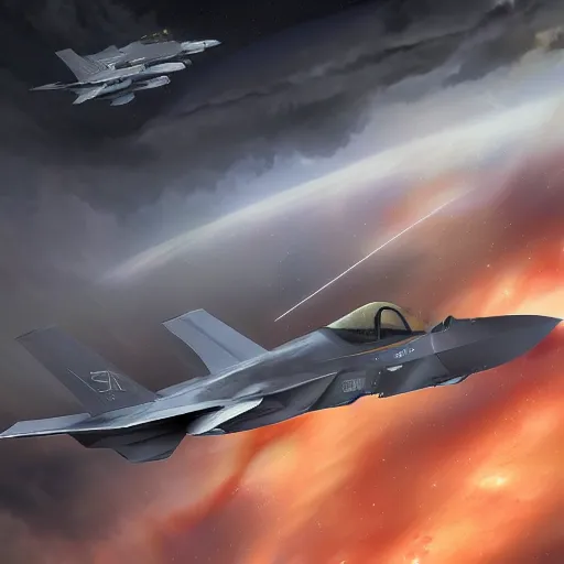 Image similar to f 3 5 jets in the storm clouds of jupiter, by cedric peyravernay, highly detailed, excellent composition, cinematic concept art, dramatic lighting, trending on artstation