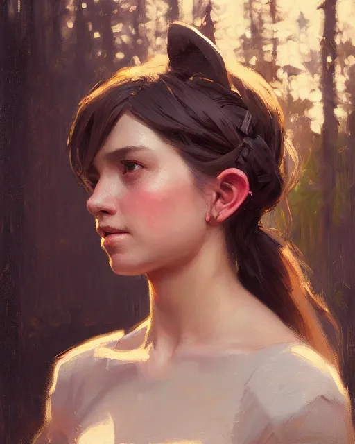 Prompt: a potrait of a girl with small tiger ears, fine details. night setting. realistic shaded lighting poster by craig mullism, artgerm, jeremy lipkin and michael garmash, unreal engine, radiant light, detailed and intricate environment, digital art, trending on art station