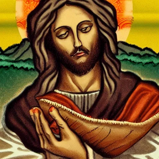 Image similar to jesus is eating a burrito