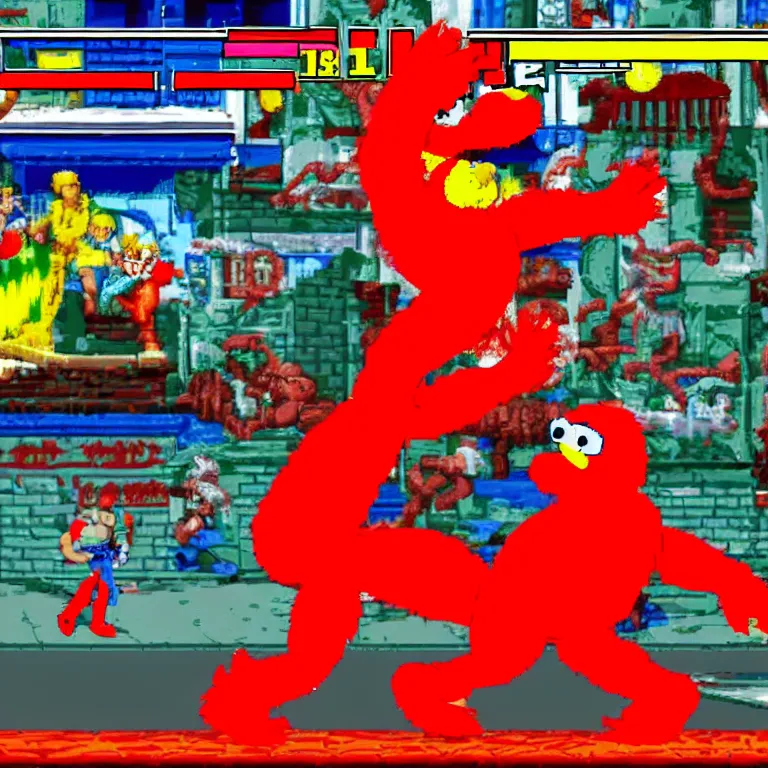 Prompt: Elmo in Street Fighter 2, screenshot