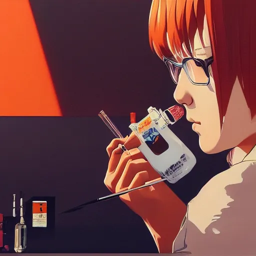 Image similar to an orange tabby gets a shot by a syringe by ilya kuvshinov katsuhiro otomo