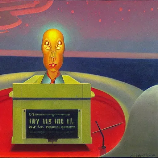 Prompt: cyclops who works at nasa, dystopian, pj crook, edward hopper, oil on canvas