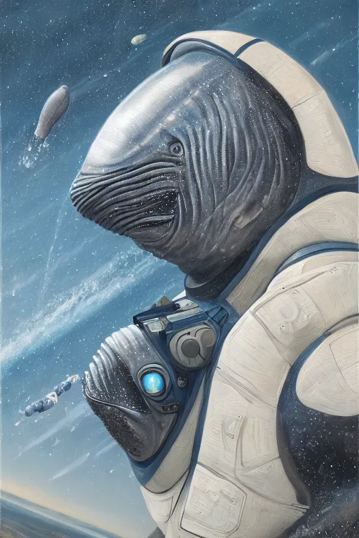 Image similar to whale astronaut, oil on canvas, intricate, portrait, 8 k highly professionally detailed, hdr, cgsociety