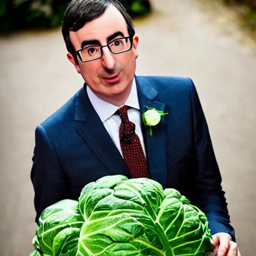 Image similar to john oliver and the cabbage are getting married