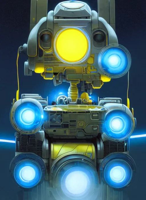 Image similar to symmetry!! portrait of wall - e, sci - fi, tech wear, blue and yellow glowing lights!! intricate, elegant, highly detailed, digital painting, artstation, concept art, smooth, sharp focus, illustration, art by artgerm and greg rutkowski and alphonse mucha