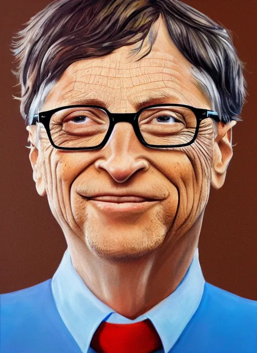 Prompt: photo portrait painting of bill gates on shrooms, expose yourself to art