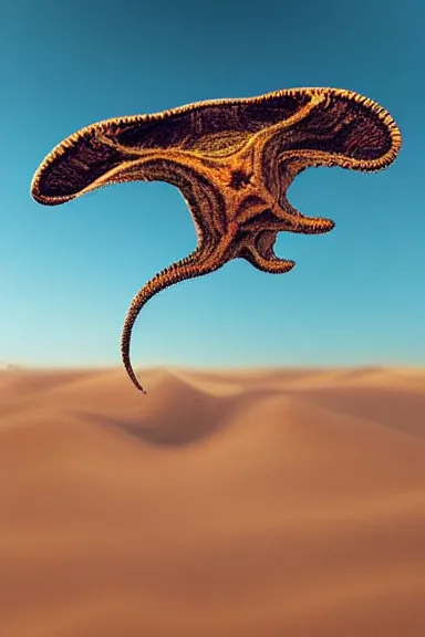 Image similar to “ very very intricate photorealistic photo of an eldritch horror flying over the desert, detailed natural lighting, award - winning crisp details ”