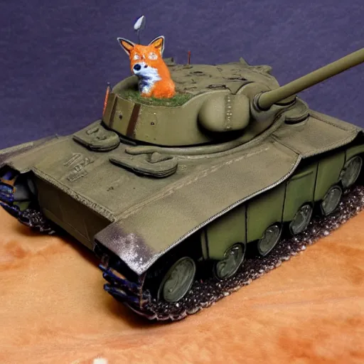 Prompt: panzer tank with the face and tail of a fox, covered in fox fur, extremely detailed,