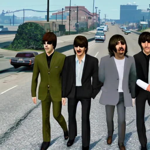 Prompt: The Beatles as a gang in GTA 5 4k