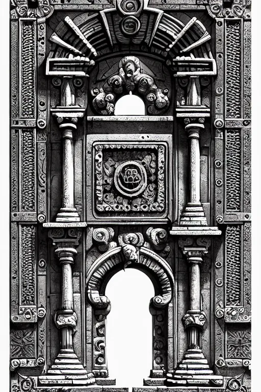 Image similar to ornate ancient stone portal, high details, intricately detailed, by vincent di fate, inking, 3 color screen print, masterpiece, trending on artstation,, sharp, details, hyper - detailed, hd, 4 k, 8 k