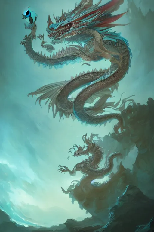 Image similar to cyan chinese dragon fantasy, intricate, elegant, highly detailed, digital painting, artstation, concept art, matte, sharp focus, illustration by peter mohrbacher greg rutkowski john howe zhang yu