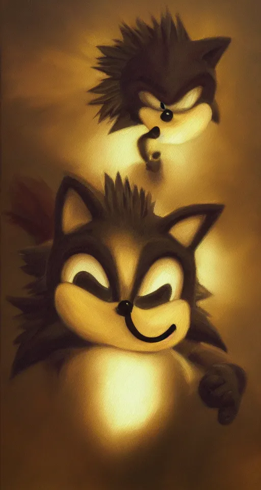 Image similar to sonic the hedgehog studious portrait painting, chiaroscuro, oil painting